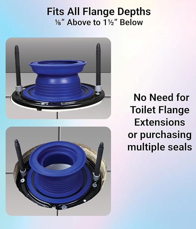 One N Done Toilet Flange Repair Kit - Toilet Kit For Low or Broken Flange. Toilet Wax Ring Replacement Kit W/Toilet Flange Extender Kit, Easy Toilet Bolts, & Toilet Caps For Bottom of Toilet. 3X