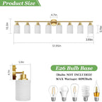 8-Light Vanity Lights, Brushed Gold Bathroom Light Fixture with Striped Textured Milky White Glass Shade, Modern Vanity Lighting Fixture for Bathroom Wall Light Over Mirror, E26 Wall Sconce