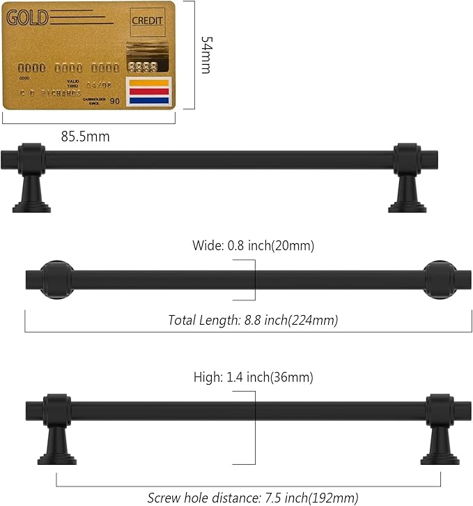 Amerdeco 10 Pack Matte Black Cabinet Pulls 7.5 Inch(192mm) Hole Center Drawer Pulls Cabinet Hardware Kitchen Cabinet Handles for Bathroom ZH0069