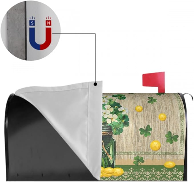 Kawani St Patrick's Day Mailbox Cover - Magnetic Lucky Clover Green Shamrock Post Box Cover Wraps - Standard Size 21 x 18 Inch