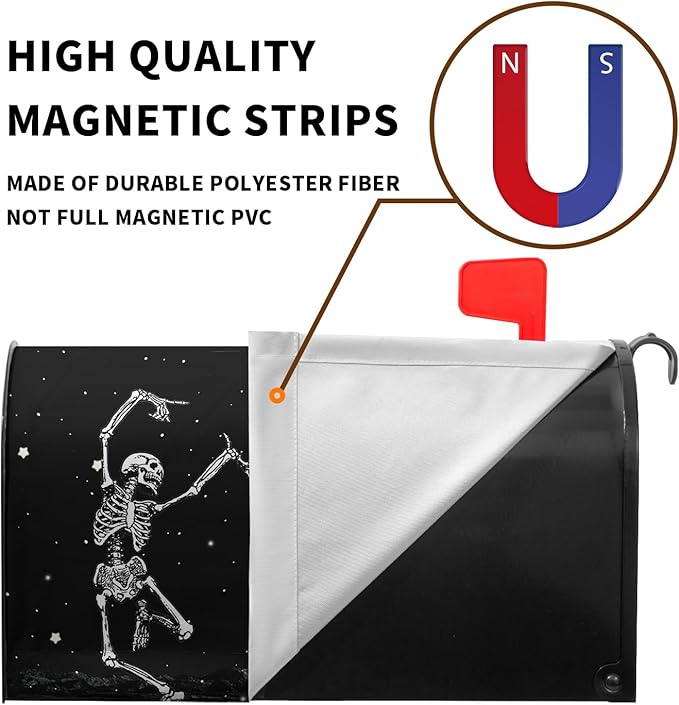 Halloween Skull Mailbox Cover Dancing Human Skeleton Mailbox Covers Magnetic Standard Size 21x18 Inch Moon Black Post Letter Box Wraps for Garden Outdoor Decorations