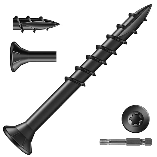 #8 x 1-5/8" Deck Screws (138Pcs) 1lb. Exterior Wood Screws. Carbon Steel, Black, Flat Head, Rust Resistant epoxy Coated, with T25 Star Bit