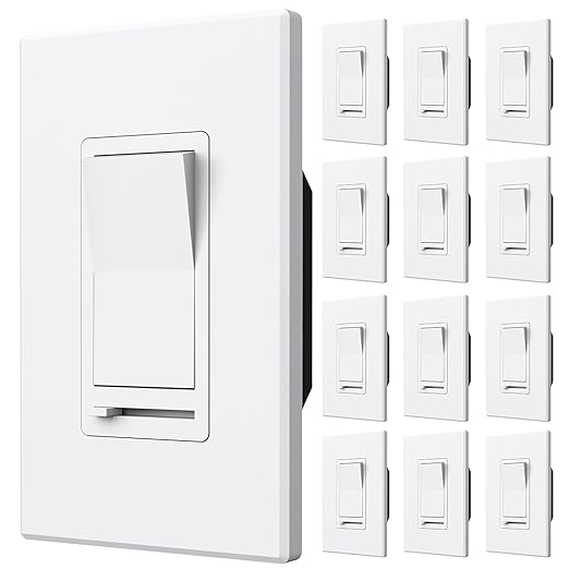 Amico 12 Pack Light Dimmer Switch, No Neutral Wire, Single Pole or 3-Way, for Dimmable LED/CFL (150W) & Halogen/Incandescent (600W), Slide to Dim, White with Wall Plates Included, UL Listed