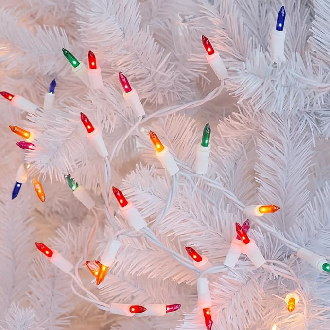 Novelty Lights 50 Feet 100 Bulb Incandescent Mini Light String, Multicolor with 6-Inch Spacing on White Wire, UL Listed Commercial Grade Indoor/Outdoor Mini Lights, Connectable End-to-End