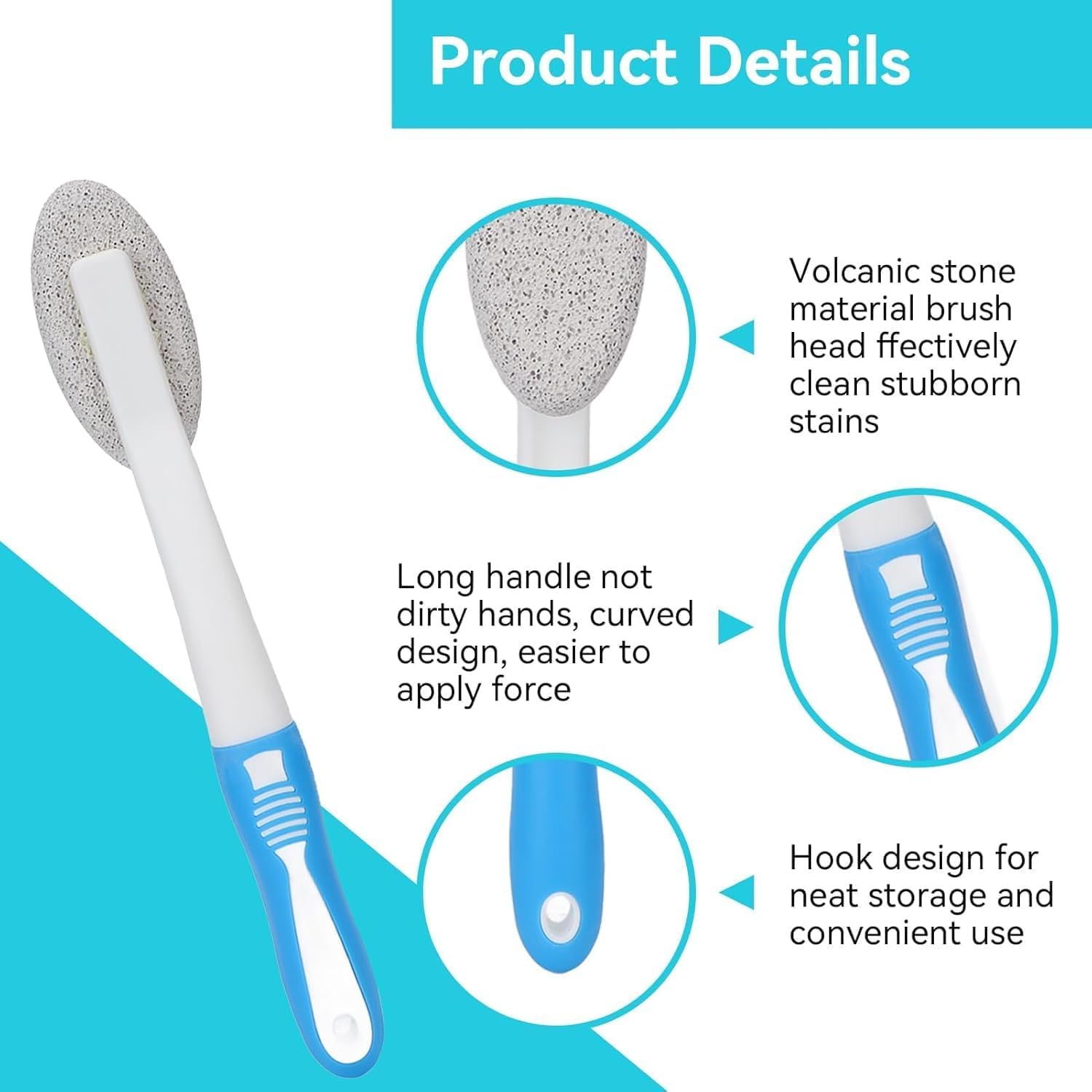 Pumice Cleaning Stone with Handle, Pumice Stone Cleaning Brush Toilet Bowl Cleaner for Household Sink Pool Bathroom Kitchen