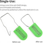 50PCS Plastic Padlock Security Seals Metal Wire Padlocks Electric Meter Lockout Tags Self-Locking Numbered Anti Tamper Seal Lock Green