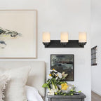 TODOLUZ Wall Sconce Lighting Over Mirror, 3-Lights Matte Black Bathroom Vanity Light Fixtures with Opal White Glass, Wall Mount Bath Light for Dressing Table Hallway Bedroom