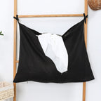 Hanging Linen Laundry Bag, 100% Pure Flax Linen Over The Door Hamper with Bottom Zipper for Laundry Room, Household Dirty Cloth Storage Organizer Bag, Black