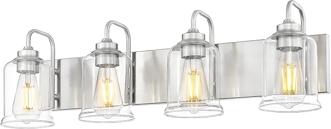 zeyu 28.5 Inch Bathroom Wall Light Over Mirror, 4-Light Vanity Lighting Fixture, Brushed Nickel Finish with Clear Glass Shade, ZSL72B-4W BN