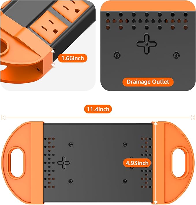 CCCEI Outdoor Power Strip Weatherproof with 8 Plug, Waterproof Extension Cord with Multiple Outlets, Christmas Exterior Garden Yard Surge Protector 6FT, Orange.