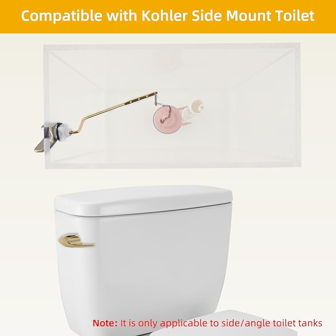 Universal Polished Gold Toilet Handle Replacement Kit, Side/Angle Mount Toilet Flush Handle Compatible with Kohler K-GP30324-CP/TOTO/American Standard, Stainless Steel Flapper Chain