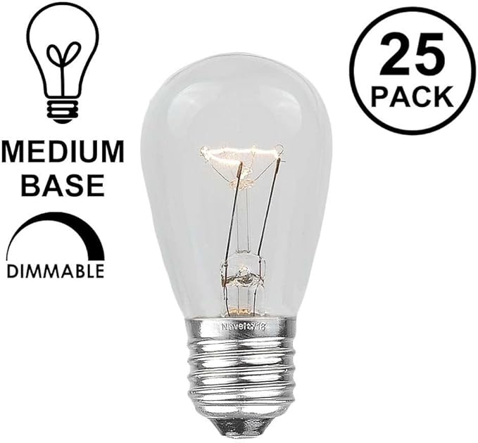 Novelty Lights 25 Pack S14 Outdoor Patio Edison Replacement Bulbs, E27 Medium Base, Blue, 11 Watt