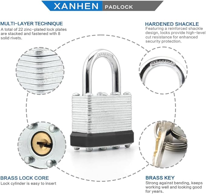 Keyed Alike Laminated Steel Padlocks with Normal Shackle for Sheds, Fences & Lockers (60-Pack)