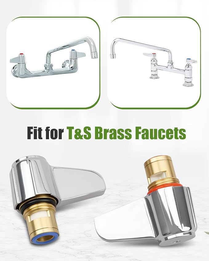 Ceramic Cartridge Assembly Fit for T&S Brass Faucets, Hot & Cold Ceramic Cartridge Assembly with 2 Handles & Fixing Screws Replace 013787-45 013788-45