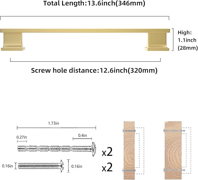 COTYKILEY 6 Pack 12.6 Inch(320mm) Brushed Gold Cabinet Handles Gold Kitchen Cabinet Pulls Cabinet Door Handles Kitchen Cabinet Hardware