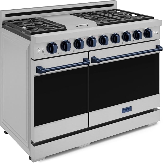Gordon Ramsay by THOR Kitchen 48 Inch Professional Gas Range with Double Oven in Stainless Steel/Blue