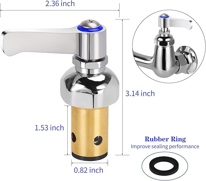 Hot & Cold Side Spindle Assembly for T&S Brass Faucet Handle Stem Assembly Fit for Eterna Valve Replace 002713-40 002714-40 (1 Pair Red & Blue)