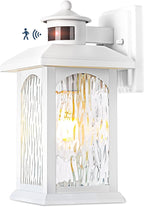 Motion Sensor Outdoor Wall Sconce, White Dusk to Dawn Motion Sensor Lighting, Smart & Waterproof Wall Lights & Exterior Light Fixture, Porch Lights with Rippled Glass for Garage House
