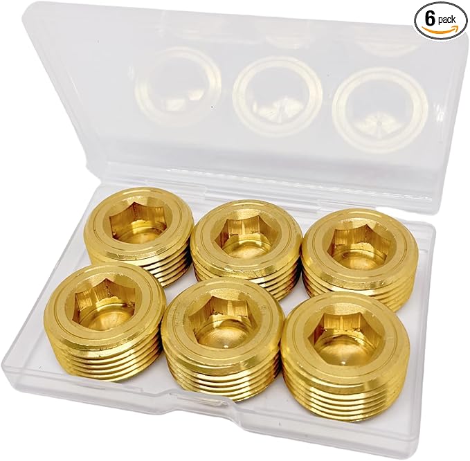 6PCS 1" NPT Brass Male Pipe Plug Fitting Hex Counter Sunk Pipe Plug (1" NPT)
