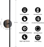 Removable Battery Operated Wall Sconces with Remote Control 350°Rotate LED Wireless Wall Lights with 3 Color Temperatures & Dimming for Bedroom, Hallway,28.3 Inch (2 Pack)