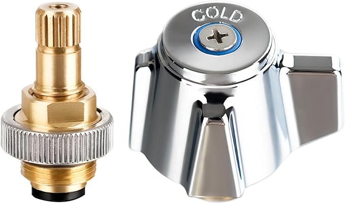 4" Brass Faucet Handle Cartridge Replacement Stem Assembly Faucet Valves Cold Knob Handle Kit with Stem for Kitchen & Bathroom Knob Handles