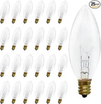 25 Pack Clear Torpedo Tip Replacement Bulbs,7 Watts Incandescent E12 Candelabra Base 120V C26 Window Candle Light Bulbs for Chandeliers Night Light Electric Candle Light