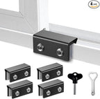 Window Locks for Up and Down Windows 4 Pack Window Stopper Sliding Window Lock for Vertical Horizontal Sliding Windows Doors with Key Aluminum Window Security Locks Child Proof(Black Large)