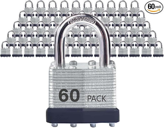 Keyed Alike Laminated Steel Padlocks with Normal Shackle for Sheds, Fences & Lockers (60-Pack)
