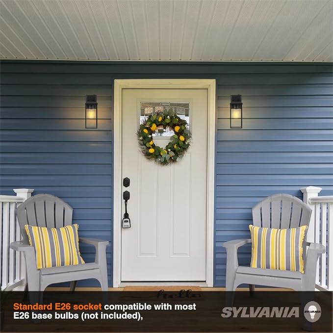 LEDVANCE Sylvania Dusk to Dawn Wall Lights with Accessories, Indoor/Outdoor, 120V, Hardwire, Metal/Black - 2 Pack (66555)