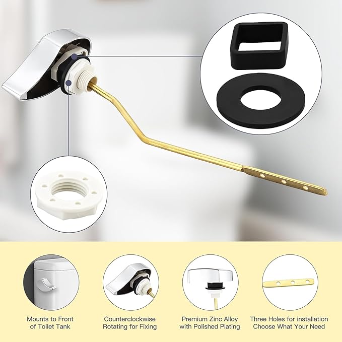 Metal Toilet Handle Replacement, Compatible with TOTO THU068#CP Trip Lvr for St743S, Brass Handle Trip Lever, Side Mount Toilet Handle Tank Flush Lever, Chrome