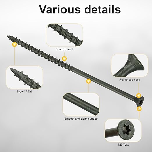 Deck Screws #10 x 5’’, T25 Star Torx Drive Flat Head Wood Screws, Green, 5lb