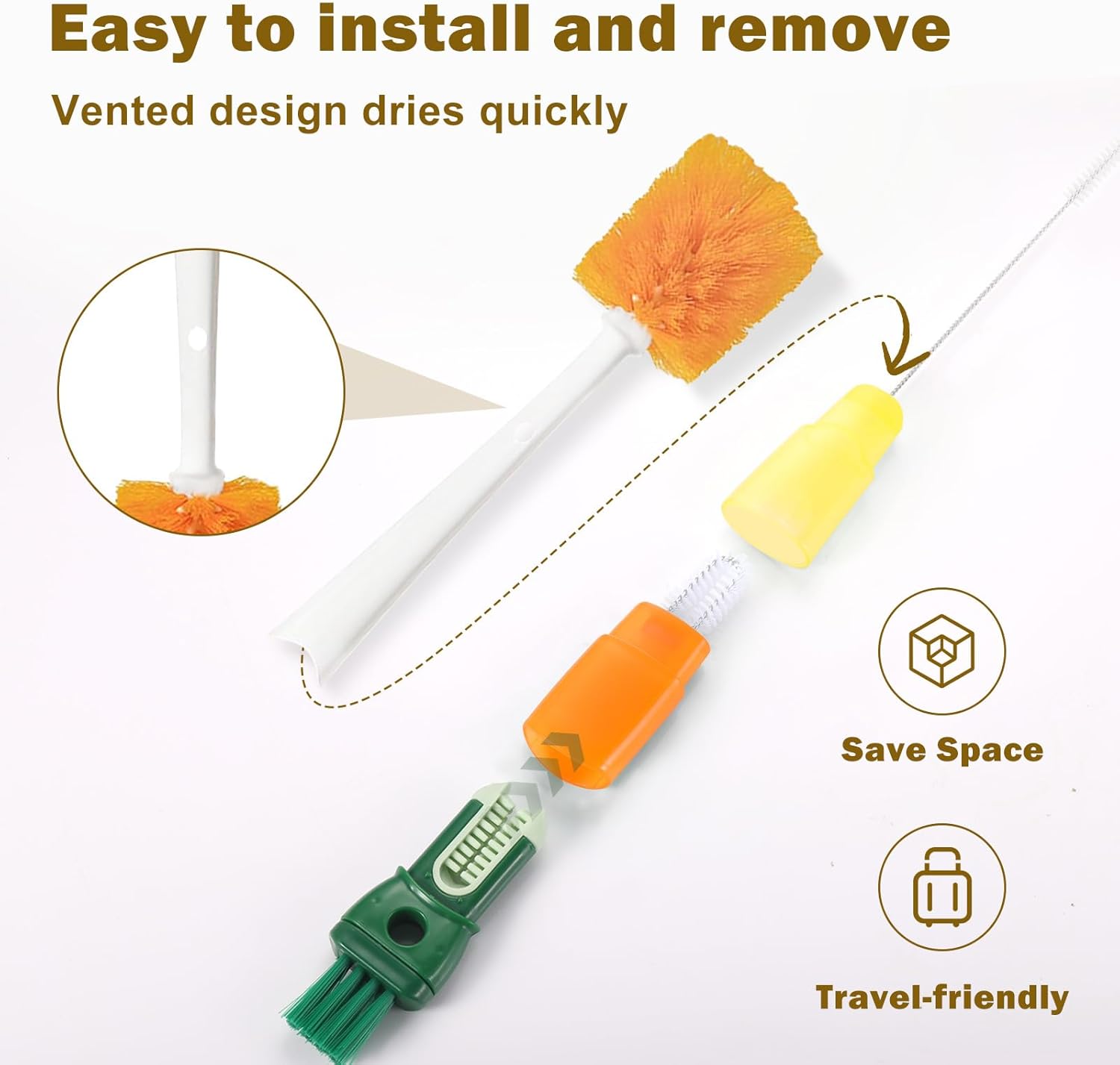 XYFuuee 5 Pack Bottle Brush Set, 5 in 1 Long Handle Water Bottle Cleaning Brush, 3 Straw Brushes for Stanley Yeti Owala, Travel Nipple Detail Cup Cleaner Washer Brush for Wine Lid Gap