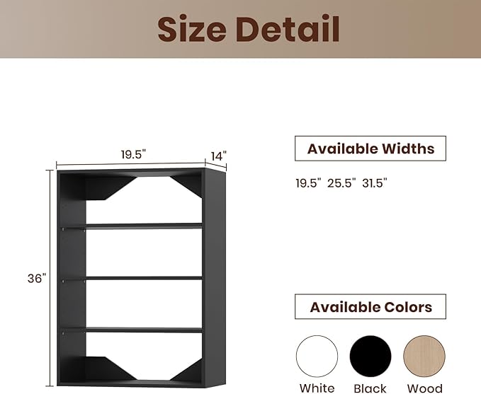 ROOMTEC 19.5" Shelf Short Tower Closet Unit, Modular Closet System with Shelf, Wardrobe Organizer for Bedroom or Walk-in Closet, Wall Mounted, Customizable Clothes Storage Unit, Black