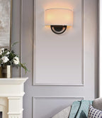 Yosoan White Boho Wall Sconce Bedisde Fixture Light, 2-Light Dual Indoor Hardwired Vanity Vintage Industrial Wall Mount Lighting Semicircle Fabric Lamp Shade for Hallway Bedroom Corridor Study Gallery