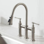 KRAUS Allyn Transitional Bridge Kitchen Faucet with Pull-Down Sprayhead in Spot Free Stainless Steel, KPF-3121SFS