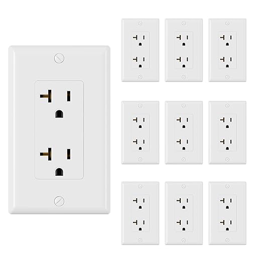 ELEGRP Glossy White Decorator Electrical Wall Outlet Receptacle, 20A 125V Standard Outlets, 2 Pole 3 Wire, Non-Tamper Resistant, NEMA 5-20R, Self-Grounding, Wall Plate Included, UL Listed, 10 Pack