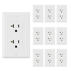 ELEGRP Glossy White Decorator Electrical Wall Outlet Receptacle, 20A 125V Standard Outlets, 2 Pole 3 Wire, Non-Tamper Resistant, NEMA 5-20R, Self-Grounding, Wall Plate Included, UL Listed, 10 Pack