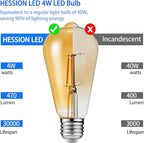 HESSION ST64 LED Edison Bulbs, 4W Equivalent 40W, Soft Light Amber Glass 2700K, LED Filament Bulbs with 90+ CRI E26 Medium Base, Dimmable Light Bulb for Home Lamp, Wall Sconce, Chandelier, 6 Pack