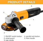 Hoteche 4-1/2-Inch Angle Grinder 6-Amp Compact Grinder Tool for Metalworking and Masonry Cutting (Tool Only)