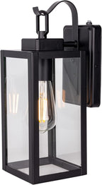 LIT-PaTH Dusk to Dawn Outdoor Wall Lantern, Wall Sconce as Porch Lighting Fixture, E26 Medium Base Max 60W, Anti-Rust Metal with Glass Shade, Black, 1-Pack