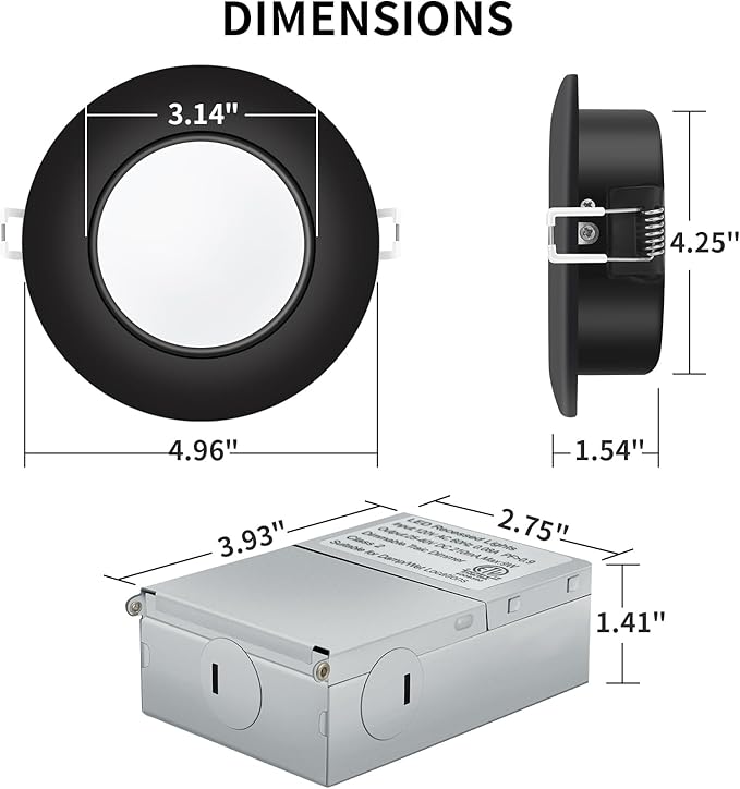 Black Recessed Lighting 4 Inch 6 Pack,Ajustable Eyeball Gimbal Light,Led Recessed Lighting 4 Inch Ceiling Light with Junction Box,5CCT Selectable,Airtight,9W 750LM,Dimmable,ETL Listed