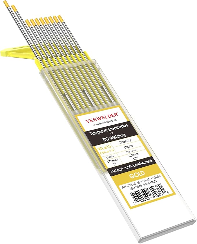 YESWELDER TIG Welding Tungsten Electrode 1.5% Lanthanated 1/8"x7" (Gold, WL15/EWLa-1.5) 10-pk