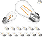 15 Pack Replacement Bulbs for String Lights, 2W S14 Shatterproof Waterproof LED Outdoor Light Bulbs, 2700K Soft White, E26 Base, AC120V, Not Dimmable