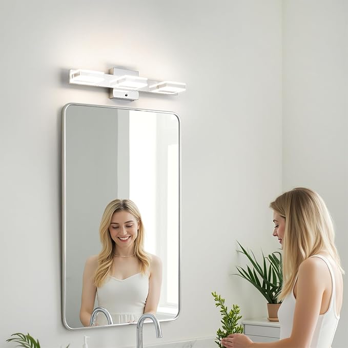 mirrea 20" LED Chrome Vanity Light 3000K/4000K/5000K CCT Adjustable 3 Light Bathroom Light Fixture Over Mirror