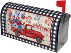 Buffalo Plaid Patriotic Mailbox Covers - American Flag Red Blue Floral Truck Magnetic Standard Size 21x18 In Waterproof Post Box Wraps Garden Yard Home Decor for Outdoor