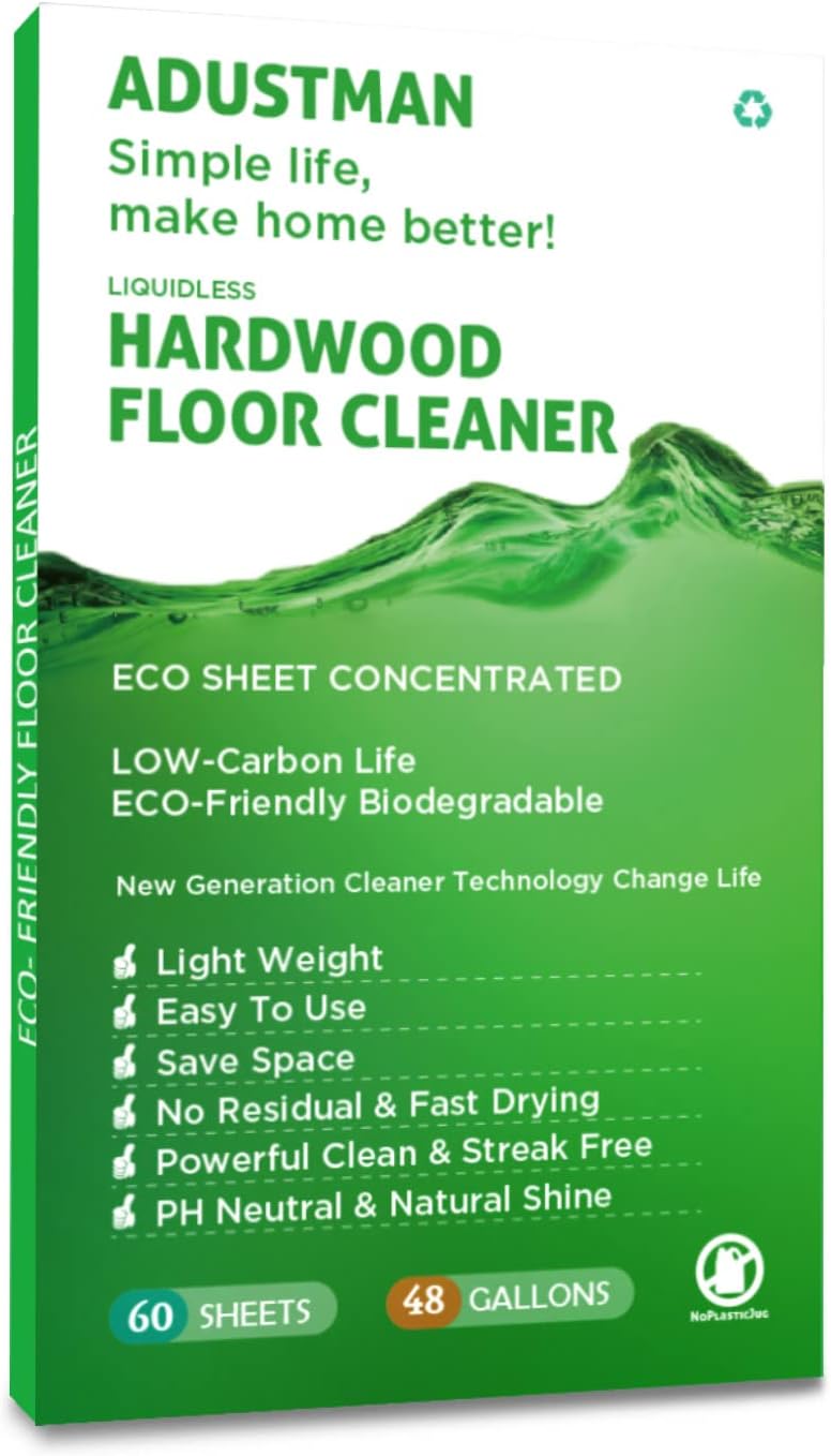 Hardwood Floor Cleaner Refill Fresh Scent 60 Sheets Eco Friendly Biodegradable Cruelty-Free Liquidles Light-weight Plastic Free No Leak Perfect for Mop Buckets