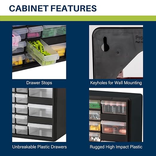 Akro-Mils 26-Drawer Plastic Drawer Storage Cabinet for Garage Organization, Bead Organizer, Building Bricks Storage, Teacher Toolbox, Makeup Organizer, 20-Inch W x 6-Inch D x 10-Inch H, 10126 Red