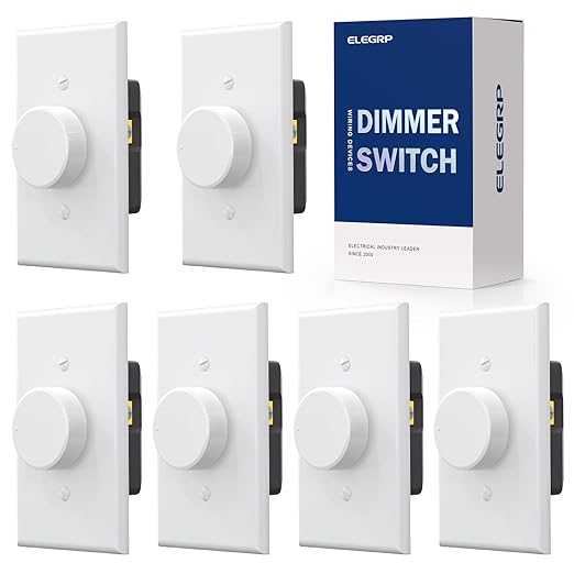 ELEGRP Digital Rotating Dimmer Switch for Dimmable LED, CFL and Incandescent Light Lamp Bulbs, Single Pole / 3-Way Rotary Dimmer Switch, Wall Plate Included, UL Listed (6 Pack, Matte White)