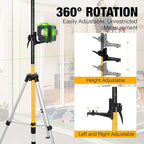 12 Ft./3.7M Laser Level Pole, Telescoping Laser Pole with Tripod and 1/4-Inch by 20-Inch Laser Mount, 5/8"-11 Threaded Adapter, Adjustable Laser Level Mounting Pole for Rotary and Line Lasers