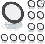 12 Pack 6 Inch Black LED Recessed Light, Dimmable, Ultra-Thin Canless Wafer Light, 5CCT 2700K-5000K, Daylight, 1100LM High Brightness, 12W, 120V, ETL FCC